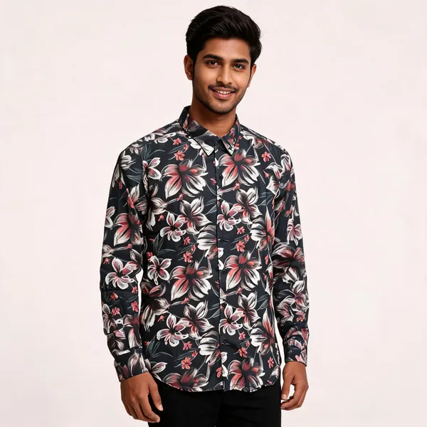 Black_Floral_Viscose_Printed_Shirt_For_Men