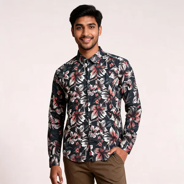 Black_Floral_Viscose_Printed_Shirt_For_Men