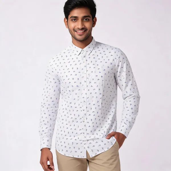 White_Floral_Cotton_Printed_Shirt_For_Men