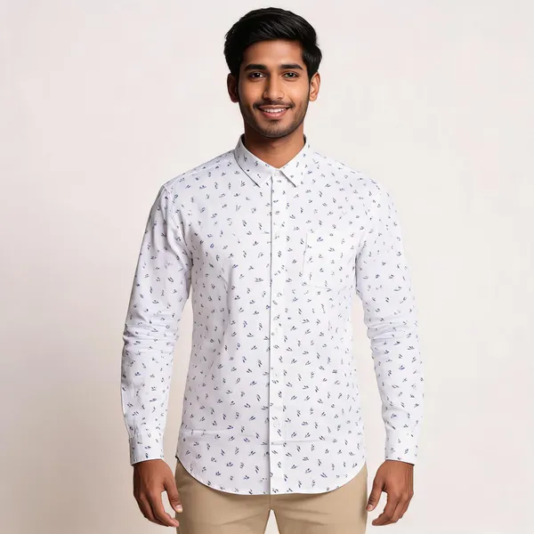 White_Floral_Cotton_Printed_Shirt_For_Men