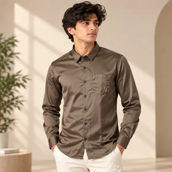 Taupe_Brown_Satin_Plain_Shirt_For_Men