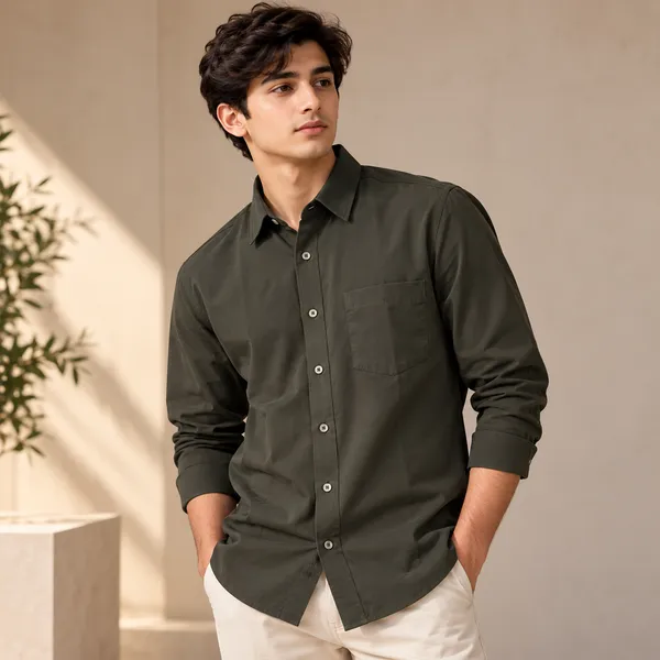 Olive_Green_Viscose_Plain_Shirt_For_Men