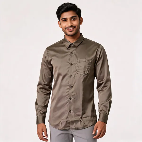 Taupe_Brown_Satin_Plain_Shirt_For_Men