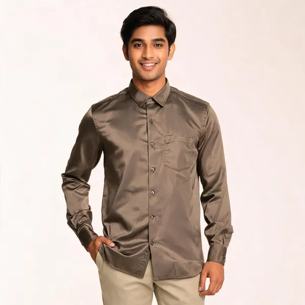Taupe_Brown_Satin_Plain_Shirt_For_Men