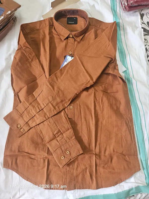 Rust_Brown_Cotton_Slub_Plain_Shirt_For_Men