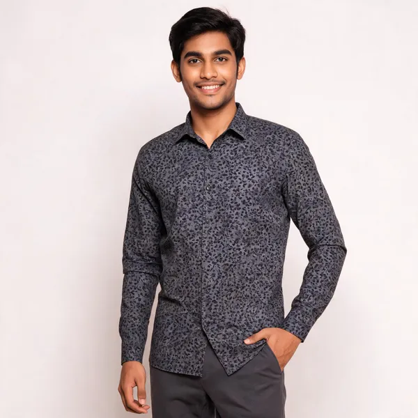 Grey_Cotton_Floral_Printed_Shirt_For_Men