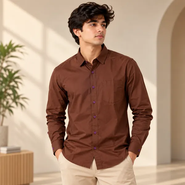 Coffee_Brown_Cotton_Twill_Plain_Patch_Pocket_Shirt_For_Men