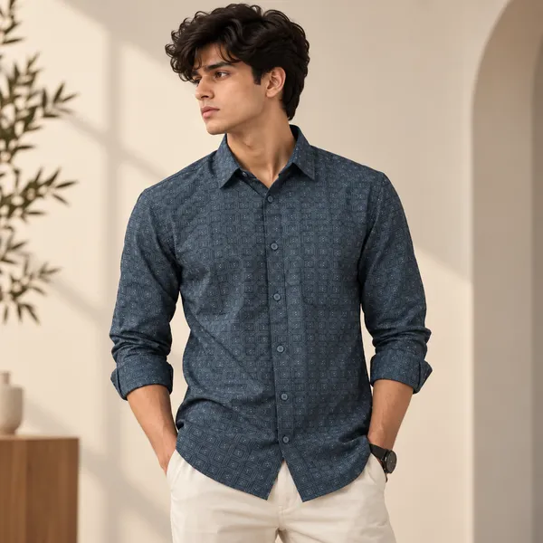 Dusty_Blue_Cotton_Printed_Shirt_For_Men