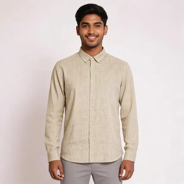 Sage_Beige_Pure_Linen_Plain_Shirt_For_Men
