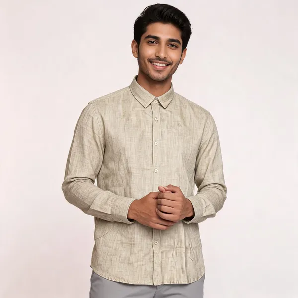 Sage_Beige_Pure_Linen_Plain_Shirt_For_Men