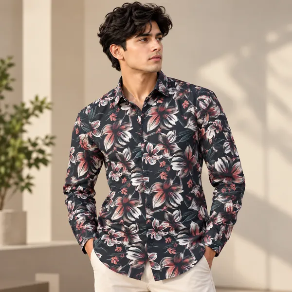 Black_Floral_Viscose_Printed_Shirt_For_Men