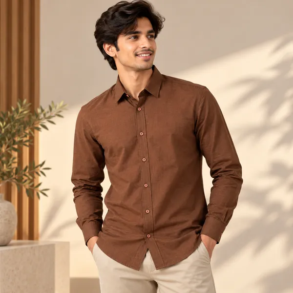 Brown_Cotton_Plain_Shirt_For_Men