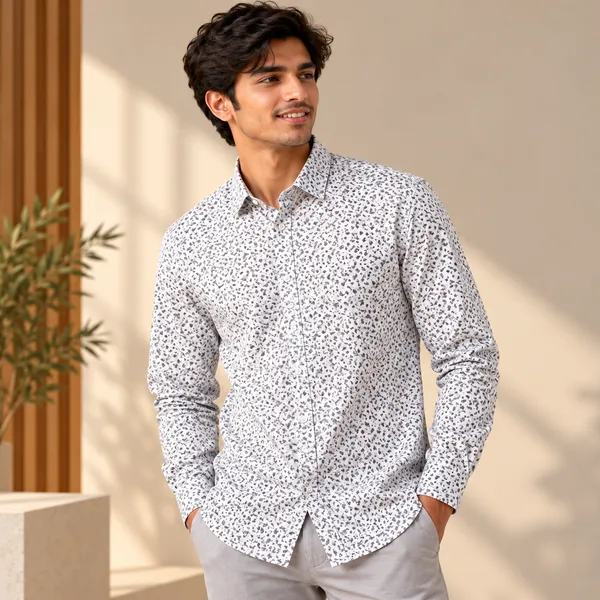 White_Floral_Cotton_Printed_Shirt_For_Men