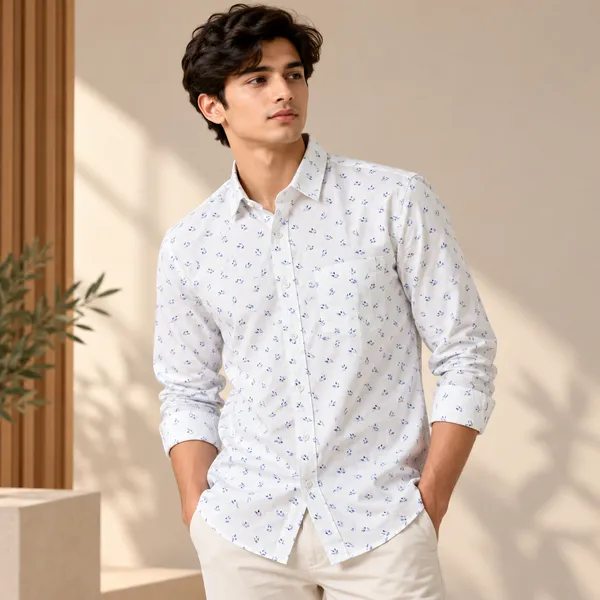 White_Floral_Cotton_Printed_Shirt_For_Men