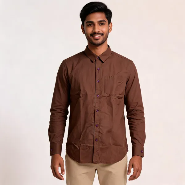Chocolate_Brown_Cotton_Linen_Plain_Shirt_For_Men
