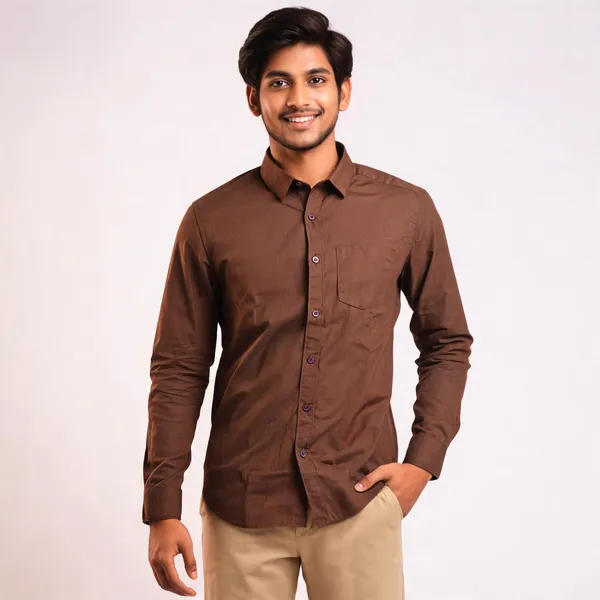 Chocolate_Brown_Cotton_Linen_Plain_Shirt_For_Men