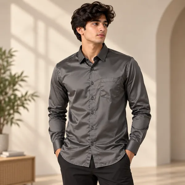 Charcoal_Grey_Satin_Plain_Shirt_For_Men