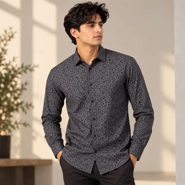 Grey_Cotton_Floral_Printed_Shirt_For_Men