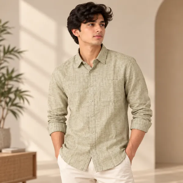 Sage_Beige_Pure_Linen_Plain_Shirt_For_Men