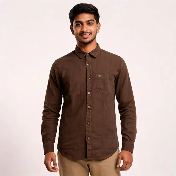 Coffee_Brown_Cotton_Twill_Plain_Patch_Pocket_Shirt_For_Men
