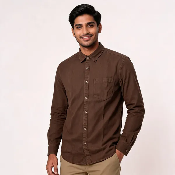 Coffee_Brown_Cotton_Twill_Plain_Patch_Pocket_Shirt_For_Men