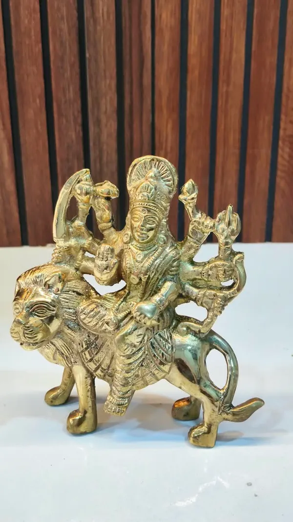 Gold_Tone_Goddess_Durga_Riding_Lion_Idol