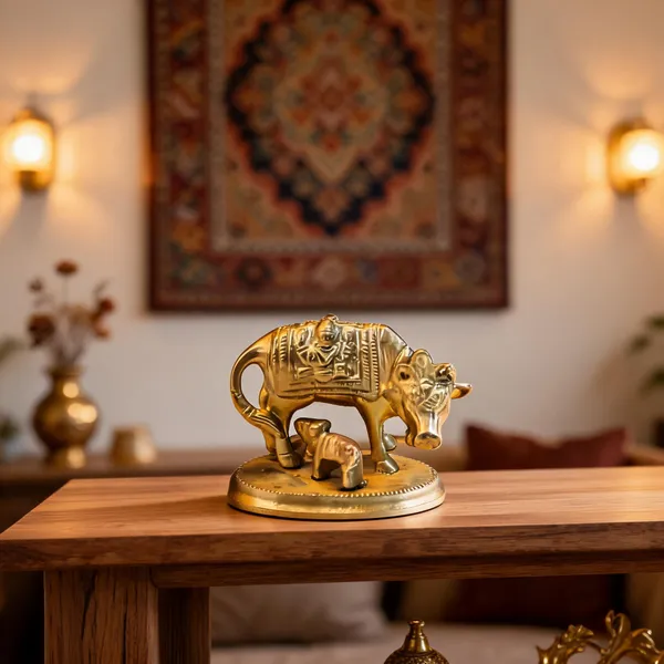Gold-Tone_Cow_And_Calf_Figurine
