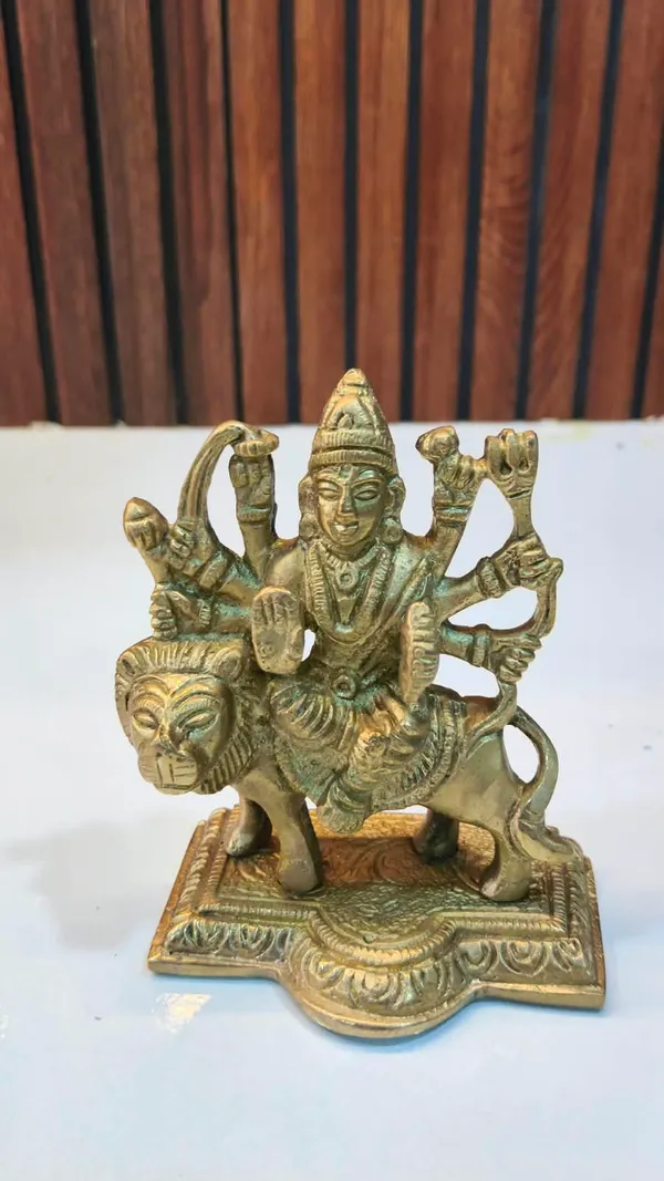 Gold_Tone_Goddess_Durga_Riding_Lion_Idol