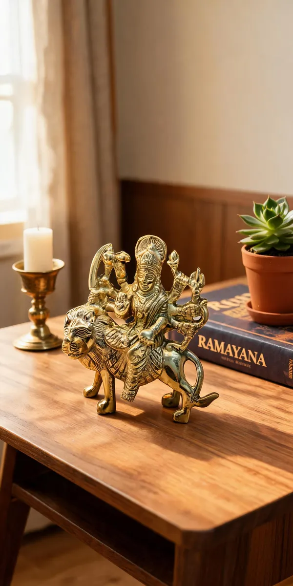 Gold_Tone_Goddess_Durga_Riding_Lion_Idol