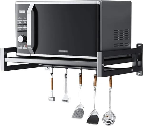 Black_Metal_Wall_Mounted_Microwave_Oven_Rack_With_Hooks