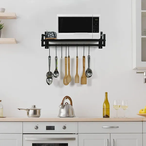 Black_Metal_Wall_Mounted_Microwave_Oven_Rack_With_Hooks