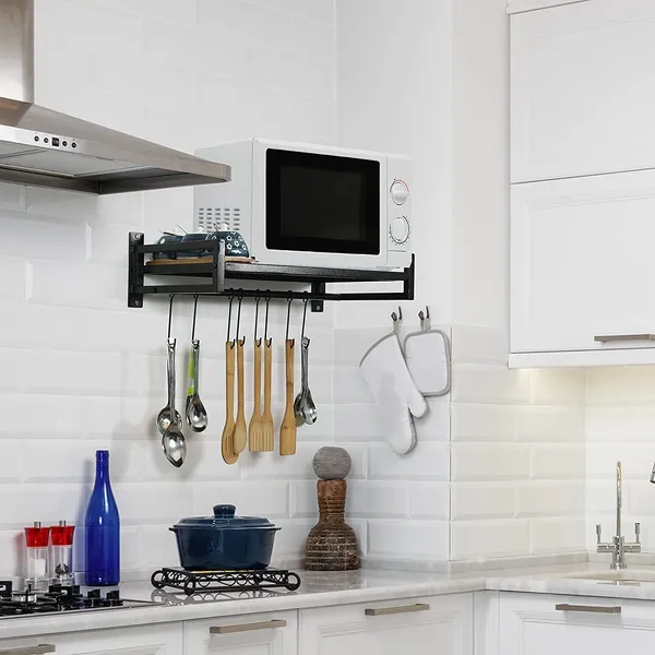 Black_Metal_Wall_Mounted_Microwave_Oven_Rack_With_Hooks