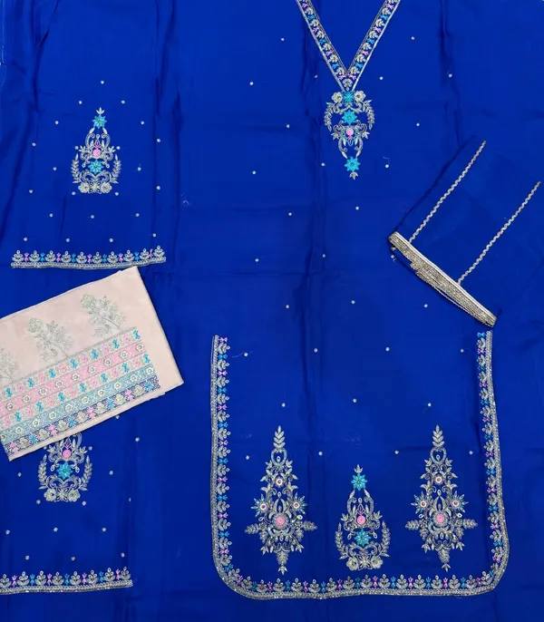 Blue_Fabric_Embroidered_Unstitched_Suit_Set_For_Women