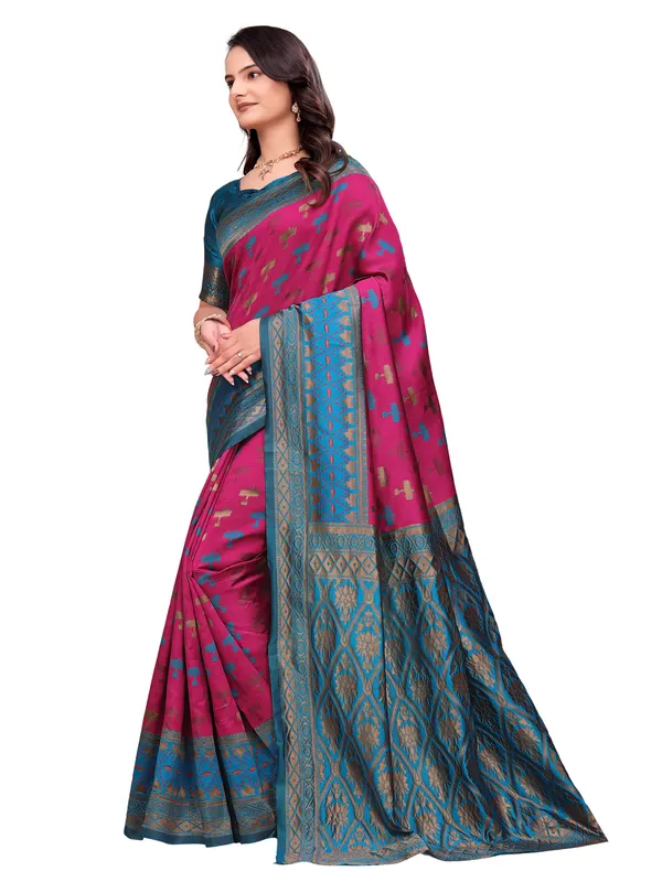 Blue_And_Pink_Printed_Saree_For_Women