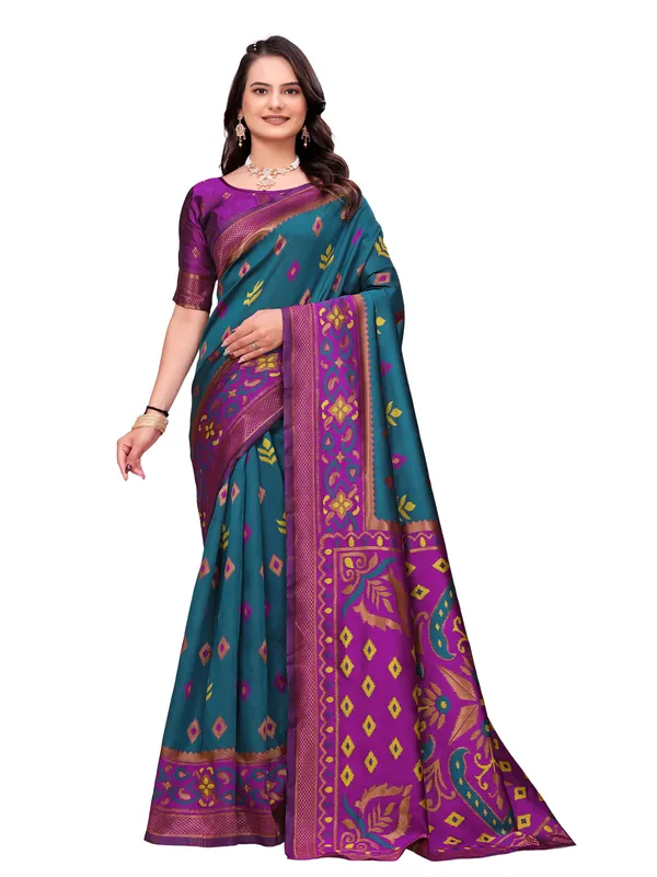 Teal_Purple_Printed_Saree_for_Women