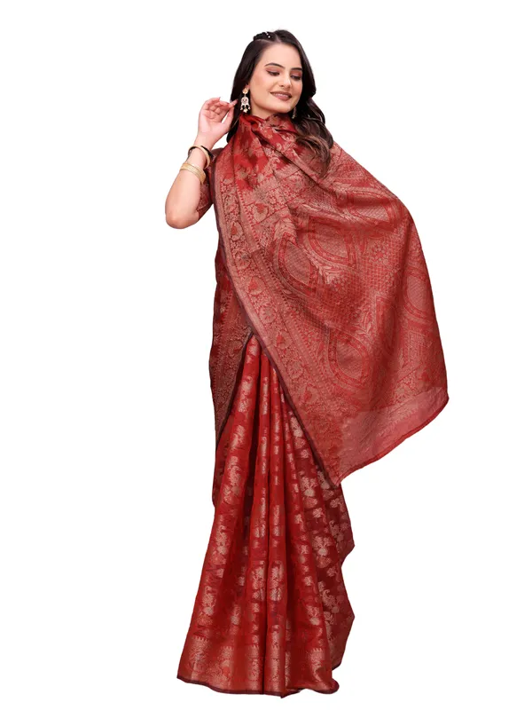 Maroon_Woven_Saree_With_Blouse_For_Women
