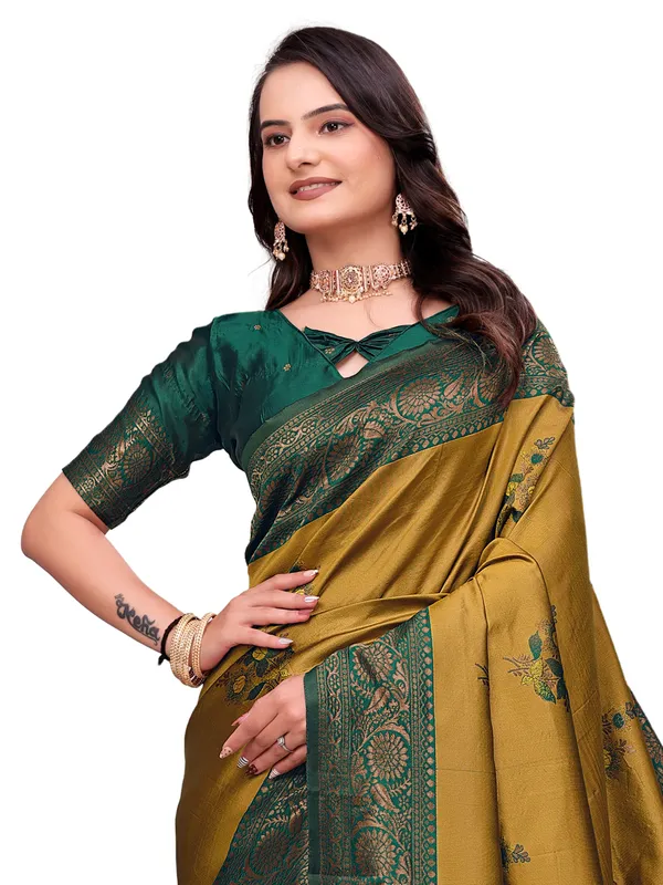 Mustard_Green_Printed_Saree_for_Women