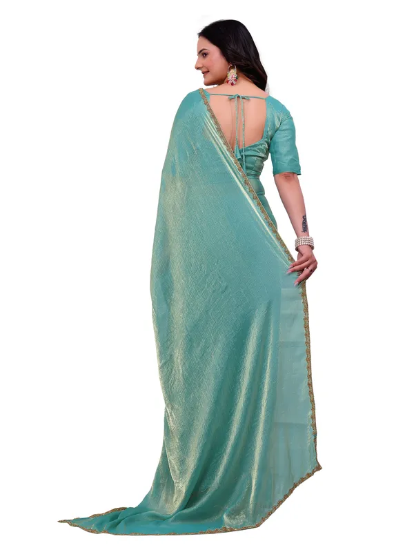 Turquoise_Sheer_Lace_Border_Saree_for_Women