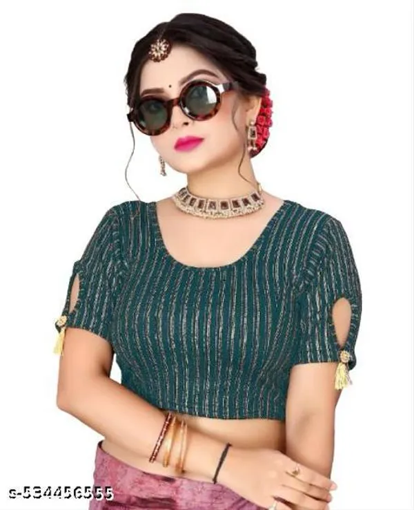 Teal_Striped_Short_Sleeve_Blouse_for_Women