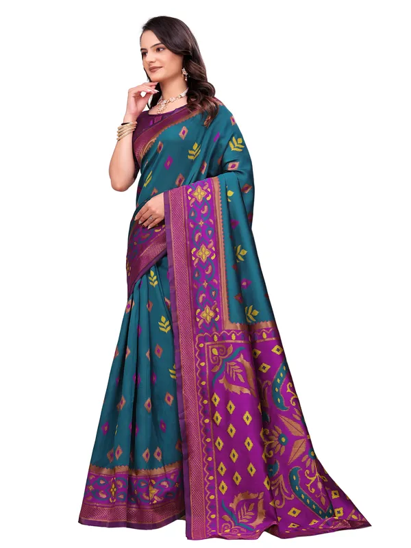 Teal_Purple_Printed_Saree_for_Women