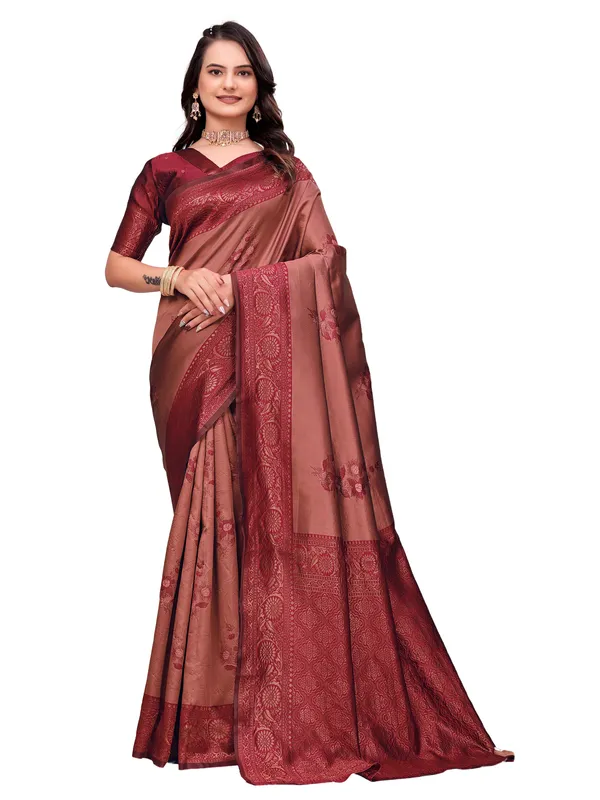 Maroon_Satin_Finish_Traditional_Saree_for_Women