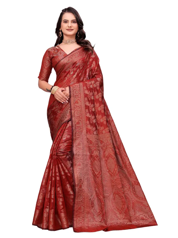 Maroon_Woven_Saree_With_Blouse_For_Women