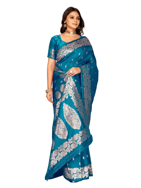 Teal_Blue_Traditional_Saree_For_Women