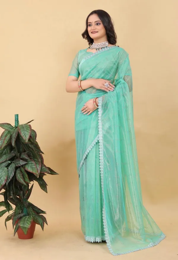 Aqua_Sheer_Lace_Border_Saree_For_Women