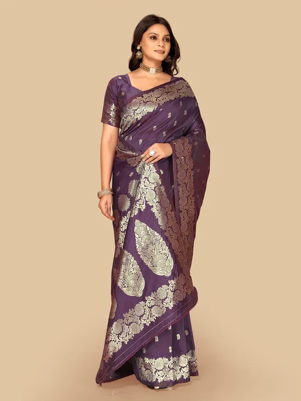 Purple_Woven_Floral_Border_Saree_for_Women