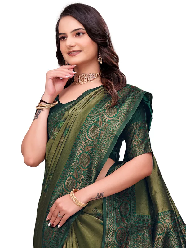 Olive_Green_Woven_Traditional_Saree_for_Women