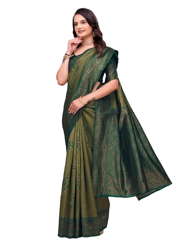 Olive_Green_Woven_Traditional_Saree_for_Women