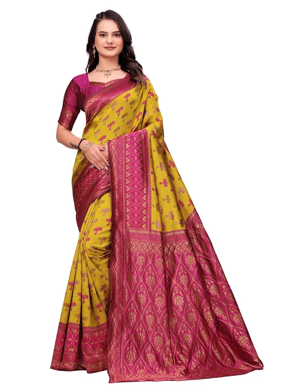 Yellow_Printed_Saree_With_Blouse_for_Women