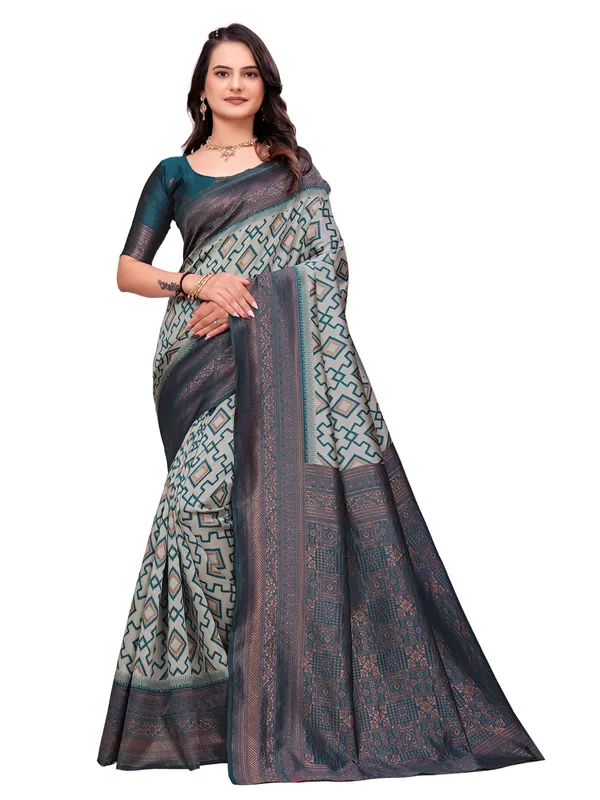 Grey_Geometric_Print_Saree_For_Women