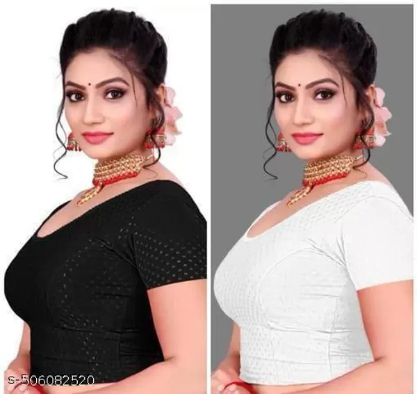 White_Textured_Short_Sleeve_Saree_Blouse_for_Women